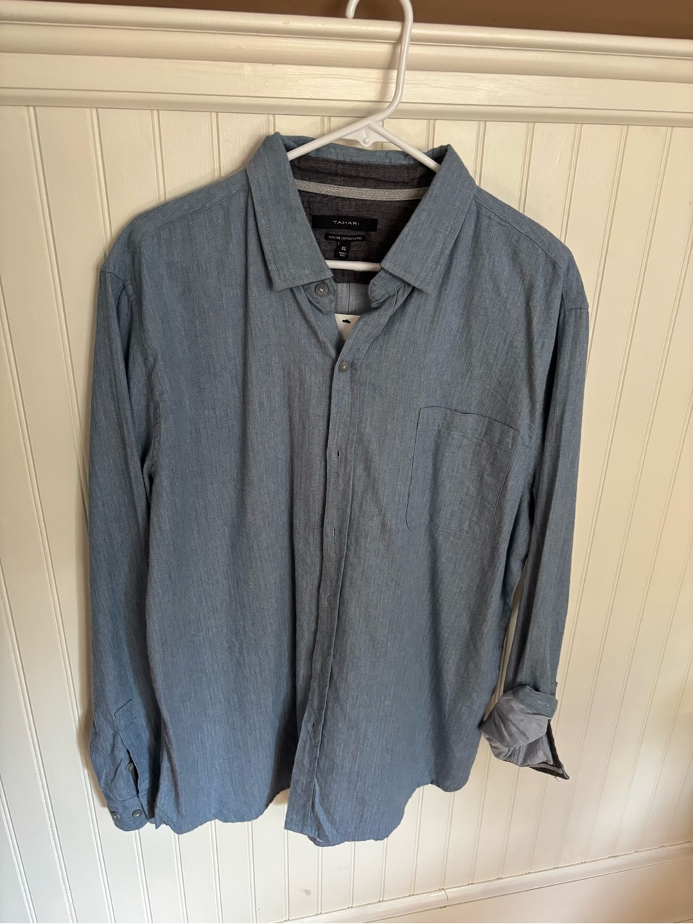 Tahari Men's Sky Blue Long-Sleeve Casual Button-Down Shirt